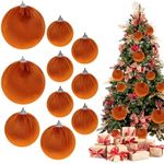 Funzhan 10pcs Flocked Orange Balls Handmade Velvet Hanging Shatterproof Mixed Size Ornament Decoration Delicate Christmas Tree Photography Props