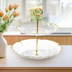 BeSMIT Two-Layer Fruit Golden Platter, Serving Tray, 2 Tier Dessert Tower, for Wedding Birthday, Baby Shower, Tea Party, Kitty Party (2-Layer)