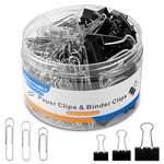 340 PCS Paper Clips Binder Clips, Silver Paper Clips Assorted Sizes 28mm 33mm 50mm, Foldback Clips Assorted Sizes 15mm 19mm 25mm, Black Bulldog Clips Assorted Sizes