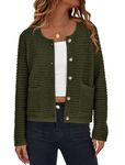 PRETTYGARDEN Open Front Cardigan Sweaters for Women Button Down Long Sleeve Casual Cute Knitted Shirts with Pockets (Army Green,Small)