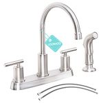 Kitchen Faucet, 2 Handle Comercial Brushed Nickel Stainless Steel Kitchen Faucet with Sprayer, High Arc 3 or 4 Holes Kitchen Faucets for RV Laundry Tub Utility Bar Sink, TDLKF024L