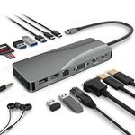 USB C Hub, Type C Docking Station, Triple Display 14 in 1 Type C Docking Station with 2 HDMI, VGA, PD Type C Port,Gigabit Ethernet, SD TF Card Reader, 5 USB Ports USB-C Dock for MacBook and Windows