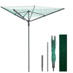 4 Arm 45M Rotary Washing Line Heavy Duty Clothes Airer Dryer for Outdoor & Garden, Folding Large Rotary Clothes Line with Metal Ground Spike and Cover, Green