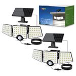 Lepro Solar Motion Sensor Light Outdoor 2-Pack, 72 LED 1000lm Solar Security Light Separate Solar Panel 3 Adjustable Heads 6500K White Light IP65 Waterproof for Porch Yard Garage Pathway