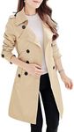 NANJUN Women's Double-Breasted Trench Coat Classic Lapel Overcoat Slim Outerwear Waterproof Coat with Belt Buckle, A-khaki, 18