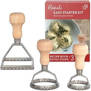 Easy Ravioli Maker Starter Kit | 3 Ravioli Mold Pasta Cutter Stamps with Cookbook | Ravioli Press Guide to Making Ravioli and Stuffed Pastas like Tortellini | Plus Recipes for Classic Fillings and Sauces