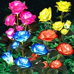 ANGMLN 4 Pack Solar Flowers Garden Lights Decorative, 7 Color Changing Rose Lights 20 Head Rose for Pathway Patio Yard Party Wedding Holiday Outdoor Decoration (Red, Pink, Yellow, Blue)