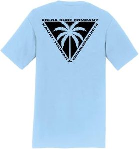 Koloa Surf Triangulated Palm T-Shirts, Lightweight Version of Our Classic Tee, Light Blue / Black Logo, Small