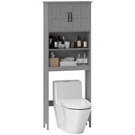 kleankin Over The Toilet Storage Cabinet, Bathroom Space Saver with Adjustable Shelf, Open Shelves and Double Door Cabinet, Bathroom Organizer, Grey