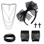 VIKSAUN 80s Fancy Dress Costume Accessories, 80s Accessories Women, 80s Retro Party Set, Lace Headband Earrings Fishnet Gloves Necklace Bracelet, 80s Fancy Dress for women 80s Retro Party (5 Pieces)