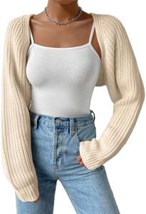 Fuimsul Women Open Front Ribbed Knit Crop Bolero Drop Shoulder Long Sleeve Solid Loose Fit Knitted Crop Cardigan Shrug, Apricot, Medium