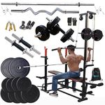 HASHTAG FITNESS 20In1 Bench Home Gyms & Gym Equipments For Home With 20Kg To 100Kg Rubber Gym Weights (80Kg, Incline, Bench- Black, Weights, Barbell Rods- Silver)