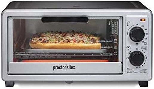 Proctor Silex 4 Slice Countertop Toaster Oven, Multi-Function with Bake, Toast and Broiler, 1100 Watts, 30 min timer and auto-shutoff, Includes Backing Pan and Rack, Black and Silver (31260)