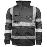 High Visibility Safety Security Reflective Protective Waterproof Workwear Bomber Jacket Fluorescent (M, Black)