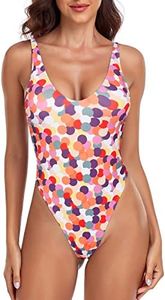 RELLECIGA Women's Colorful Polka Dot High Cut Low Back One Piece Thong Swimsuit for Women Size Medium