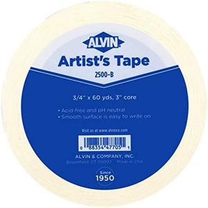 ALVIN Artist Tape 3/4" Inch 60 Yards Model 2500-B for DIY Water Color Drafting Labeling Marking Framing Design Acid-Free Low Tack White Pro Art Tape for Paper Canvas 60 Yards Roll