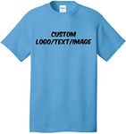 INK STITCH Unisex PC54 Custom Design Your Own Cotton Short Sleeve Tshirts - Aquatic Blue (3XL)