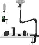 Webcam Stand Camera Mount with Phone Holder & 5/8"Screw, 25in Flexible Projector Stand Gooseneck Desk Mic Stand for Logitech C922 C930e C920 C925e C615 C960 Brio 4K, GoPro Hero, Blue Yeti Snowball Ice