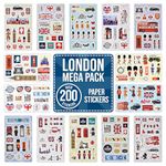 London Icon Landmark Stickers for Scrapbooking, Crafting, Decorating - Over 200 Self Adhesive Paper Stickers 14 Designs - Party Decoration Supplies Union Jack London Big Ben Guards King Queen