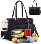 LOVEVOOK Lunch Tote Bag for Women, Large Capacity Work Bag with Laptop Compartment, Teacher Tote Bag with Zipper, Handbag Insulated Bag Leakproof for Nurse, Office, College, Black-Purple, 17.3 Inch