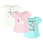 ARIEL Girls Regular Fit Half Sleeves Tshirt (AR-G-HTop-P3-23-S10_FBA_Multicolour_2-3 Years)