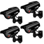 Fake Dummy Imitation CCTV Security Camera, AlfaView Solar Powered Surveillance Camera with Flashing LED Light Bullet Shape, Outdoor Indoor Use for Homes & Business, Black-4 Pack