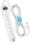 Digital Energy 6-Outlet + 2 USB 1050 Joule Surge Protector Power Strip with 15-Ft Long Extension Cord, White, UL Listed