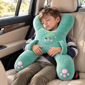 Kids Car Pillow, H-Shaped Plush Travel Neck Pillow for Road Trips & Naps(Green)