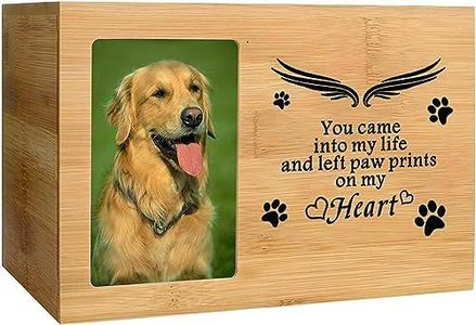 BAMTALK Pet Memorial Urn for Ashes,Cat or Dog Cremation Box,Pet Memorial Urn,Pet Cremation Urn with Photo Frame,Large Wooden Urn for Dog Ashes,Pet Loss Remembrance Gifts (170 Cubic Inches)