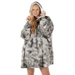 TIE DYE Oversized Hoodie Blanket Women Ultra Plush Fleece with Soft Sherpa Reversible Warm Cosy Comfy Wearable Hooded Giant Sweatshirt Throw Girls Adults Men Boys Kids Big Pocket (Grey Silver)