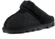 CLPP'LI Womens Slip on Faux Fur Warm Winter Mules Fluffy Suede Comfy Slippers-Black-9