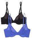 Smart & Sexy Women's Sheer Mesh Demi Underwire Bra, Opaque, Dazzling Blue/Black Hue, 38C (Pack of 2)