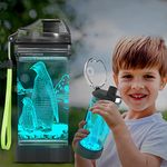 Ammonite Penguin Water Bottle, with 3D Glowing LED Light - 14 OZ Tritan BPA Free - Creative Ideal Travel Cup Gift for School Kid Boy Child Holiday Camping Picnic