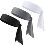 WILLBOND 3 Pack Head Tie Headbands for Women Men Ninja Karate Headband Tennis Tie Back Headband Athletic Sports Sweatband Elastic Tie Hair Band for Halloween Workout(Black, Dark Gray, White)