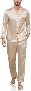 Reliwel Pijama de Satén para Hombre Manga Larga con Botones y Pantalones Largos Otoño y Invierno Ropa de Descanso Conjuntos de 2 Piezas S-XXL
