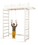 Woodandhearts Giant Bridge Swedish Ladder Indoor Playground, Montessori Climbing Set, Indoor Jungle Gym for Toddlers, Wooden Play Gym (Pair of Gymnastic Rings)