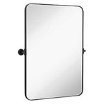 Hamilton Hills 22" x 30" Metal Black Brushed Stainless Steel Rectangular Mirror | Surrounded Round Pivot Mirror | Silver Backed Adjustable Moving & Tilting Wall Mirror Adjustable