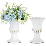 Sziqiqi White Metal Vase for Flowers - 2Pcs Small Vintage Flower Arrangement Pots for Wedding Table Centerpiece, Trumpet Planter Urn for Indoor Outdoor Garden Home Farmhouse Decoration, 23cm