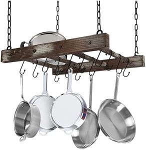 J JACKCUBE DESIGN Hanging Pot Rack Pan Ceiling Wall Mounted Hanger Multi- Purpose Rustic Wood and Metal Cookware Kitchen Storage Organizer With Utility 16 Hooks - MK603B