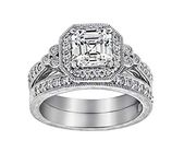 Amazon Collection Platinum-Plated Sterling Silver Antique Ring set with Asscher-Cut Swarovski Zirconia, Size 5