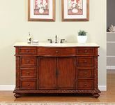 Silkroad Exclusive Creamy Marble Stone Single Sink Bathroom Vanity with Furniture Cabinet, 60"