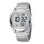 Hearkent Atomic Digital Talking Watch British English Speaking Pleasant Voice Big Numbers Radio-conrtolled Watch for Elderly Or Blind People (Elastic Silver)
