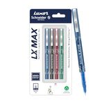 Luxor Schneider LX MAX roller ball pen, Pack of 4 - Assorted, Needle Tip, 0.5mm, 100% German Technology, 1000+ mtrs writing length, Waterproof Ink, Ideal for Students & Professionals