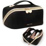 Prite Travel Cosmetic Bag Makeup Organizer Bag for Women Large Capacity Waterproof PU Leather Toiletry Bag with Handle and Clear Divider(Black)