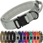 Joytale Tactical Dog Collar with Handle, Heavy Duty Military Dog Collar with 2 Patches for Training, Adjustable Tactical Collars for Large Dogs, Gray, L