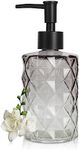 Quable Glass Soap Dispenser with Pump, 12oz Diamond Design Hand Soap Dispenser, Refillable Lotion Dispenser & Dish Soap Dispenser, Bathroom Soap Dispenser for Dishwashing Liquid, Shower Gel