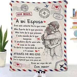 ZQYMM Manta de Franela Personalizada para Mi Esposa De Esposo, Impresa Mantas Súper Suave Esposa Regalos de Cumpleaños Navidad Valentín, Cama Invierno Cálido Manta De Correo,A mi Esposa1,150 * 220CM