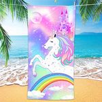 Bonsai Tree Unicorn Microfiber Beach Towel, Rainbow Kids Quick Dry Beach Blanket Oversized Clearance 30" x 60", Magic Castle Cute Sand Proof Bath Towels for Girls Travel