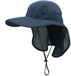 Sun Hat Men & Women UPF 50+ Mesh Summer Protection Outdoor UV Cap with Neck Flap Breathable Packable Hunting Fishing Beach Hat Dark Blue