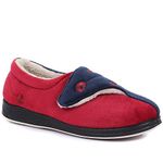 Pavers Ladies Wide Fit Antibacterial Slippers in Navy-Red - Orthopedic Design with Fleecy Lining and Touch-Fasten Strap - Cosy Warm - Size UK 7/EU 40